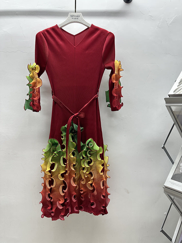 Africa Plus Size Dress Fashion Rainbow Ruffle Chic Elegant Slim Fit Midi Dress 5