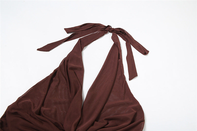 Women Summer Street Trend Mesh See-Through Sleeveless Halter Neck Dress 12