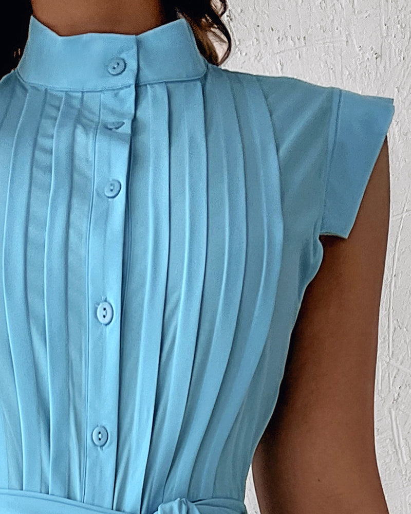 Career Women's Blue Loose Jumpsuit With Belt 8