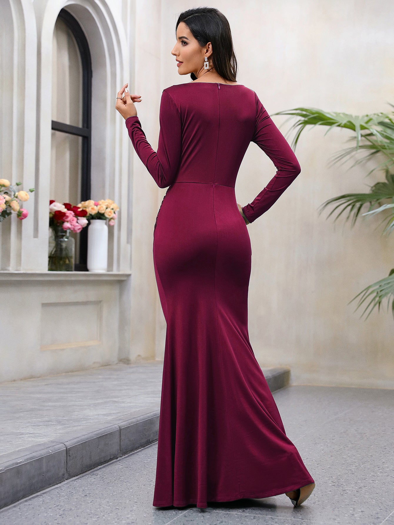 Women Elegant Long Sleeve Fishtail Dress 7