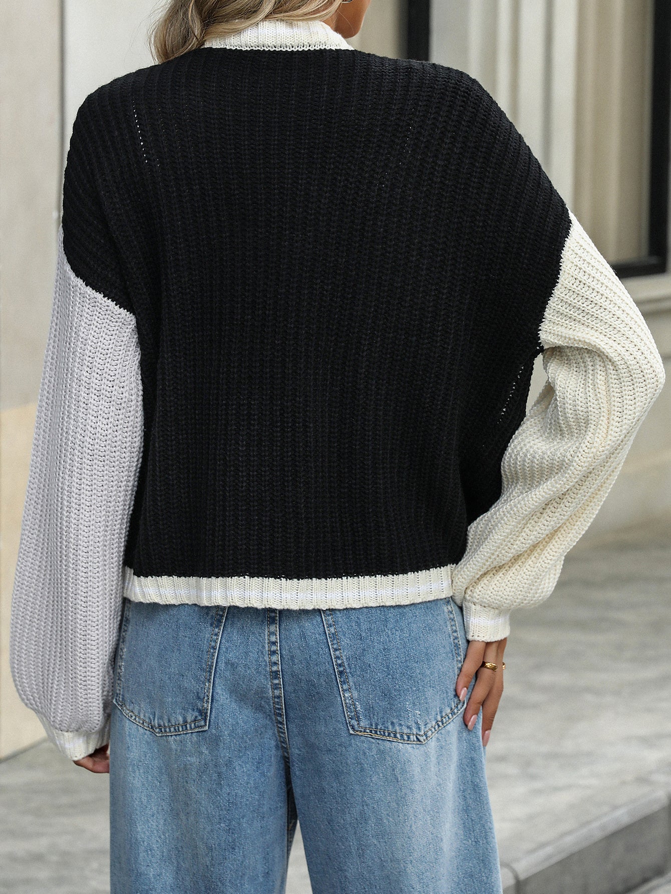 Women Chic Loose Patchwork Knitting Cardigan Sweater 12