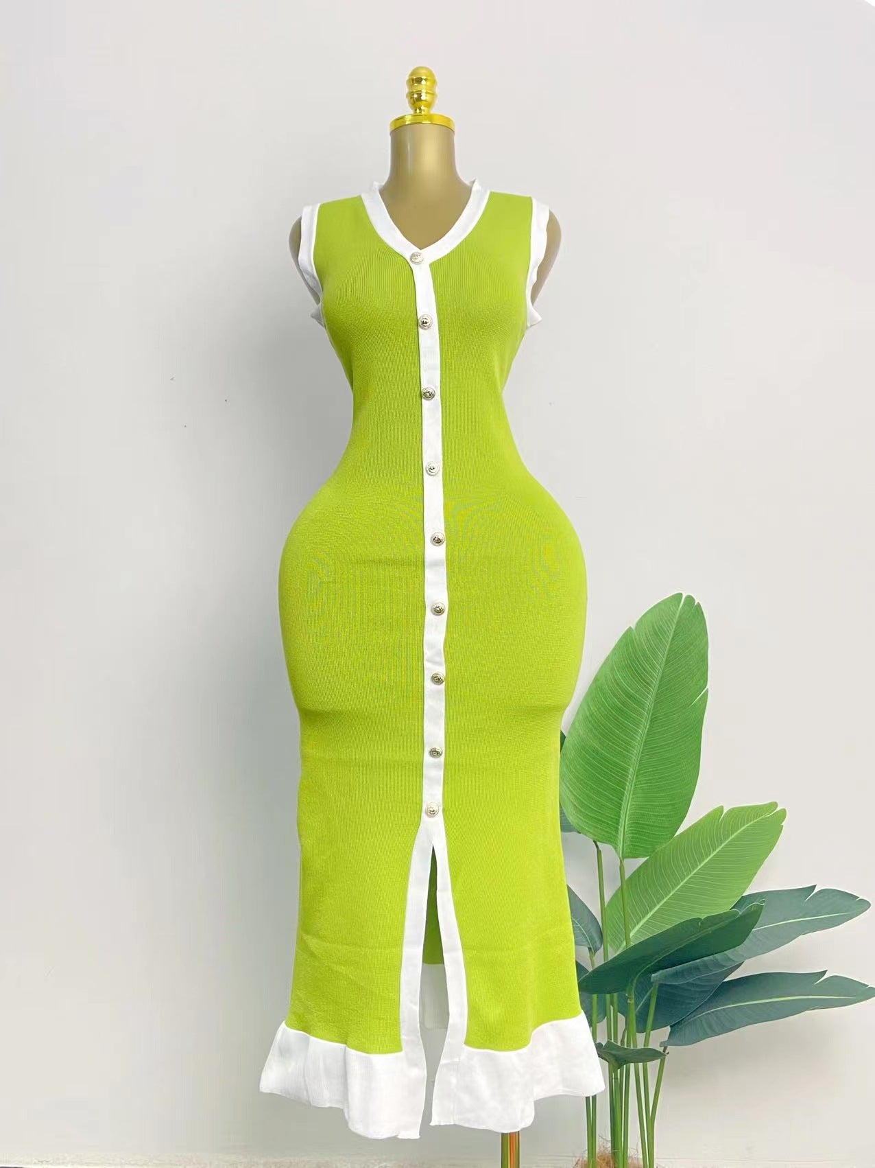 Women V-neck sleeveless contrasting sexy summer dress 6