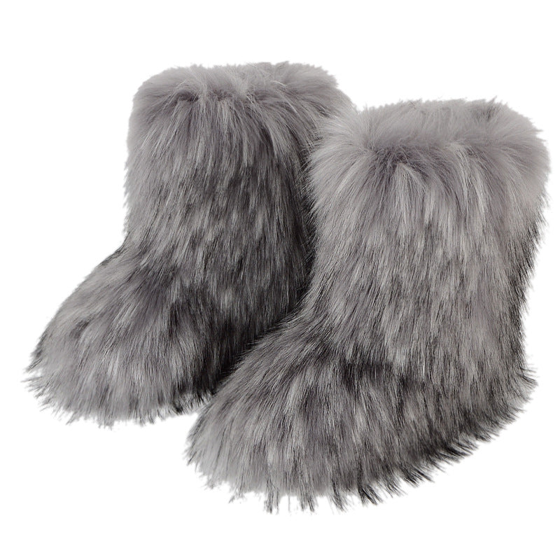 Women furry boots winter warm plus velvet mid-calf boots snow boots 3