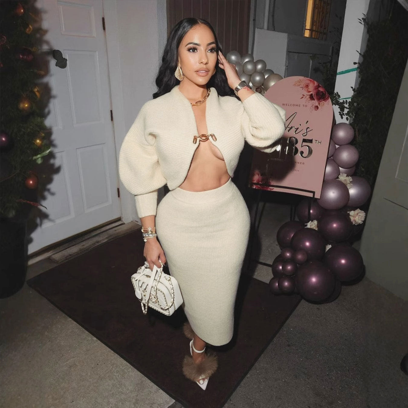 Women cardigan sweater and Bodycon Skirt Two Piece Set 4