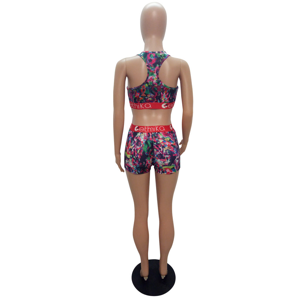 Women's Style Slim Fit Shorts Printed Two-Piece Set 26