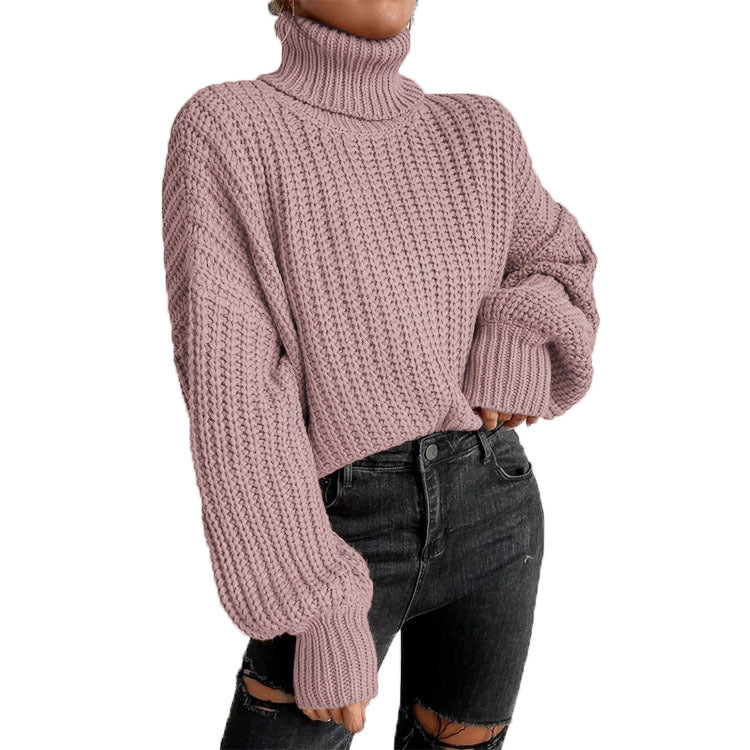 Autumn and Winter Fashion Shoulder Drop Long Sleeve Knitting Loose Pullover High Neck Sweater 10