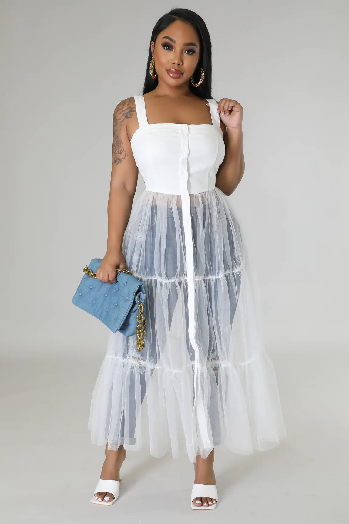 Women's Sexy Camisole Mesh Patchwork Dress 3