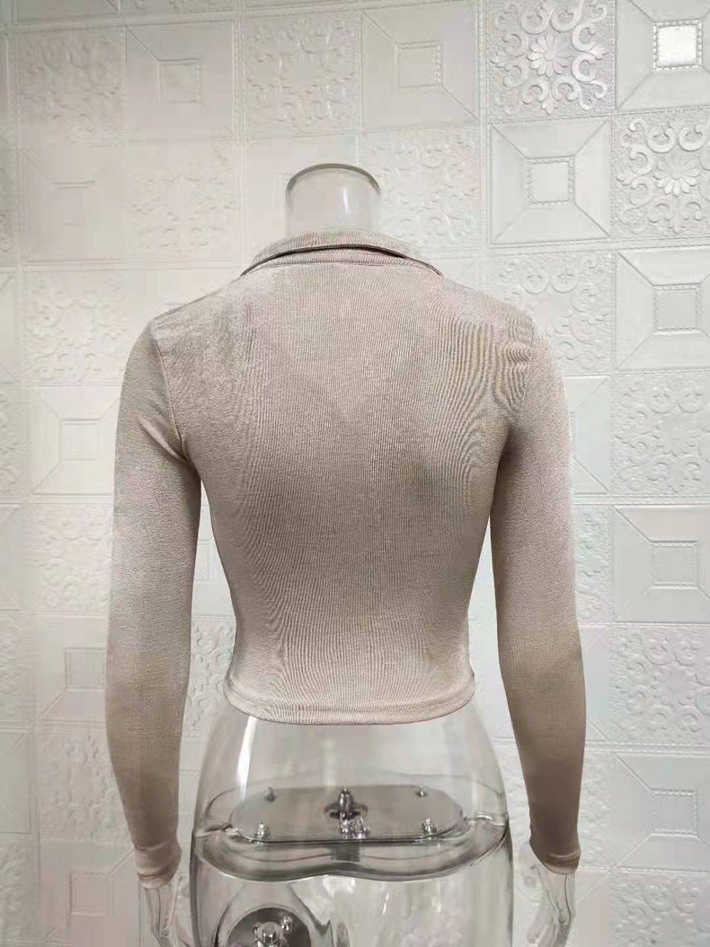 Women Sexy Pleated Turndown Collar Long Sleeve Shirt 27