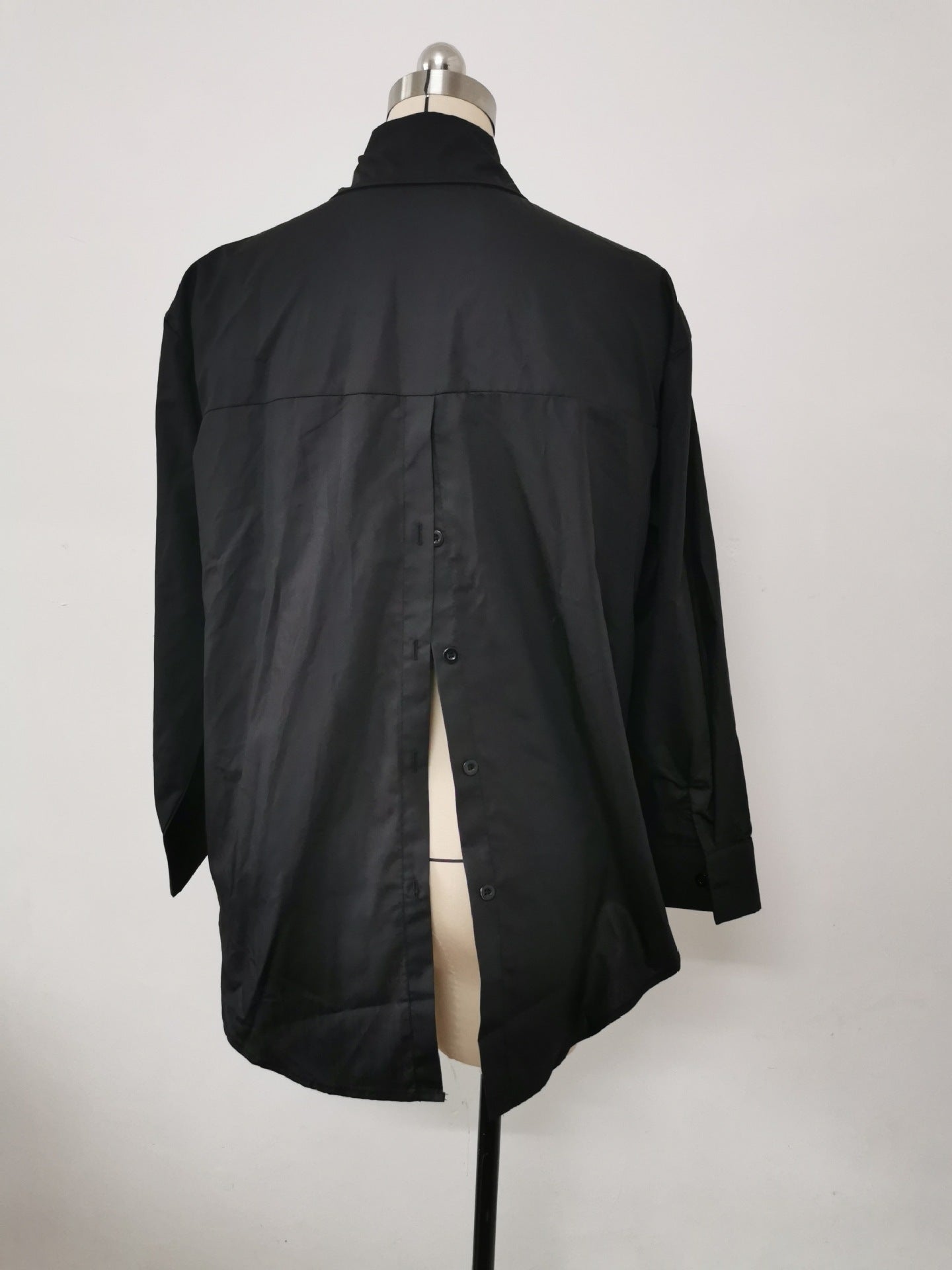 Women Solid Style Long Sleeve Back Slit Loose Shirt 27