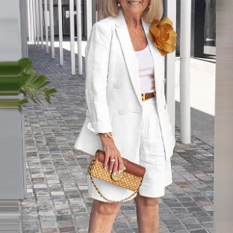 Summer Fashion Women's Clothing Turndown Collar Blazer Shorts Two-Piece Suit 4