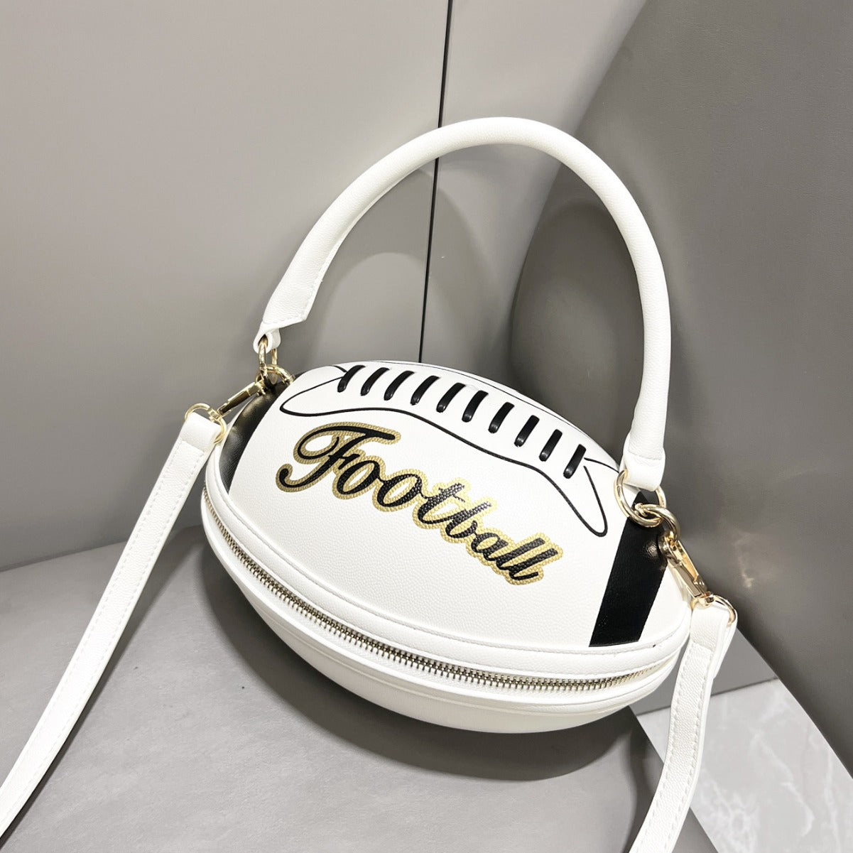 Women's Rugby Ball Shape Fun Handbag Shoulder Carry Bag 7