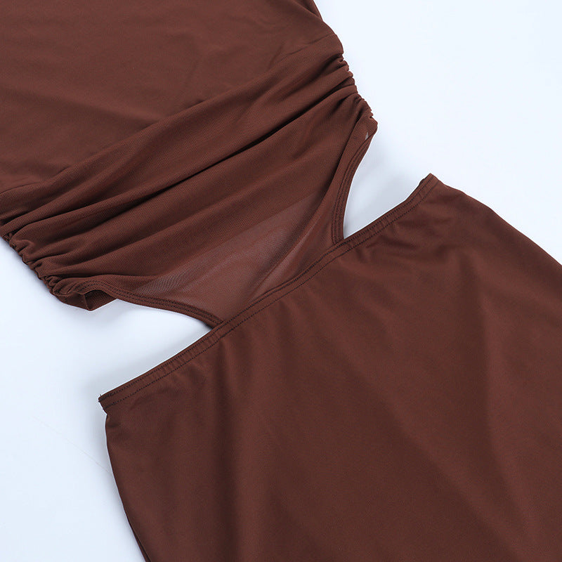 Off Shoulder Mesh Patchwork Cut-Out Women Slim-Fit Long Dress 12