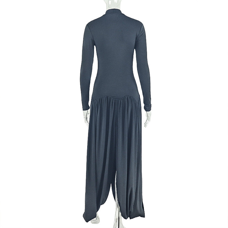 Women Slash Solid Pleated Elegant Turtleneck Long Sleeve Bodycon Dress 10