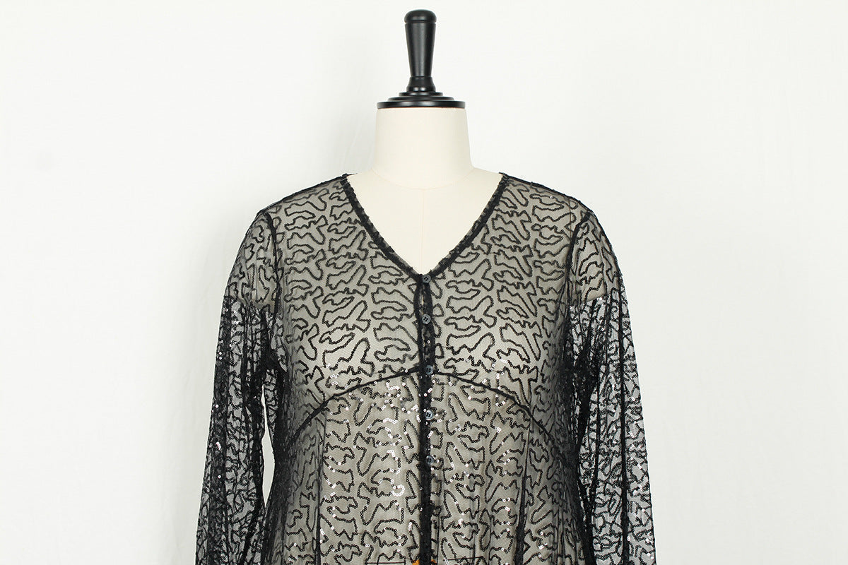 Summer Fashion Plus Size Women's See-Through Sexy Mesh Sequin Maxi Dress 10