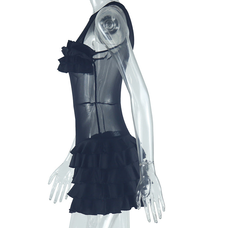 Women solid ruffled bodycon round neck sleeveless dress 8