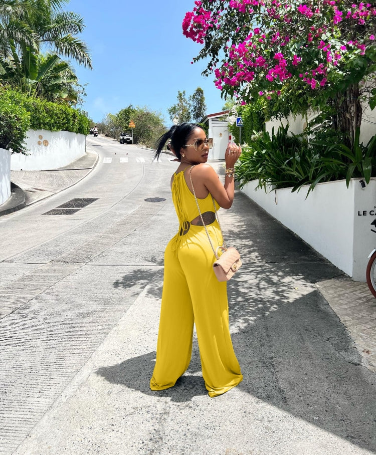 Sexy Irregular Lace-Up Wrap Chest Loose Wide Leg Jumpsuit 15