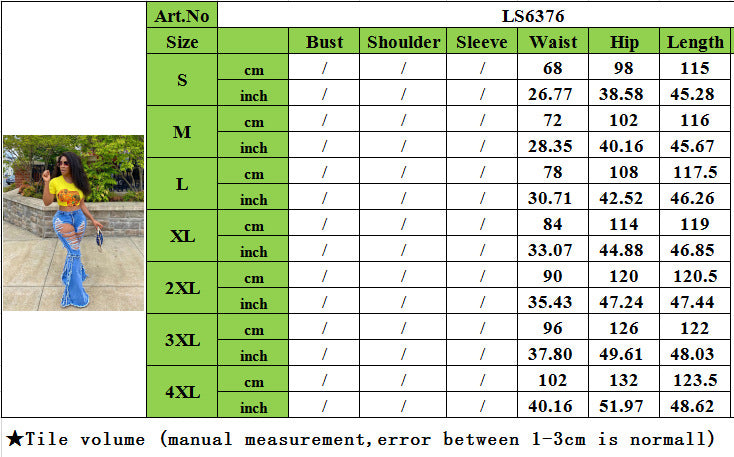 Women's Fall/Winter Style Front And Back Ripped Denim Bell Bottom Pants 8