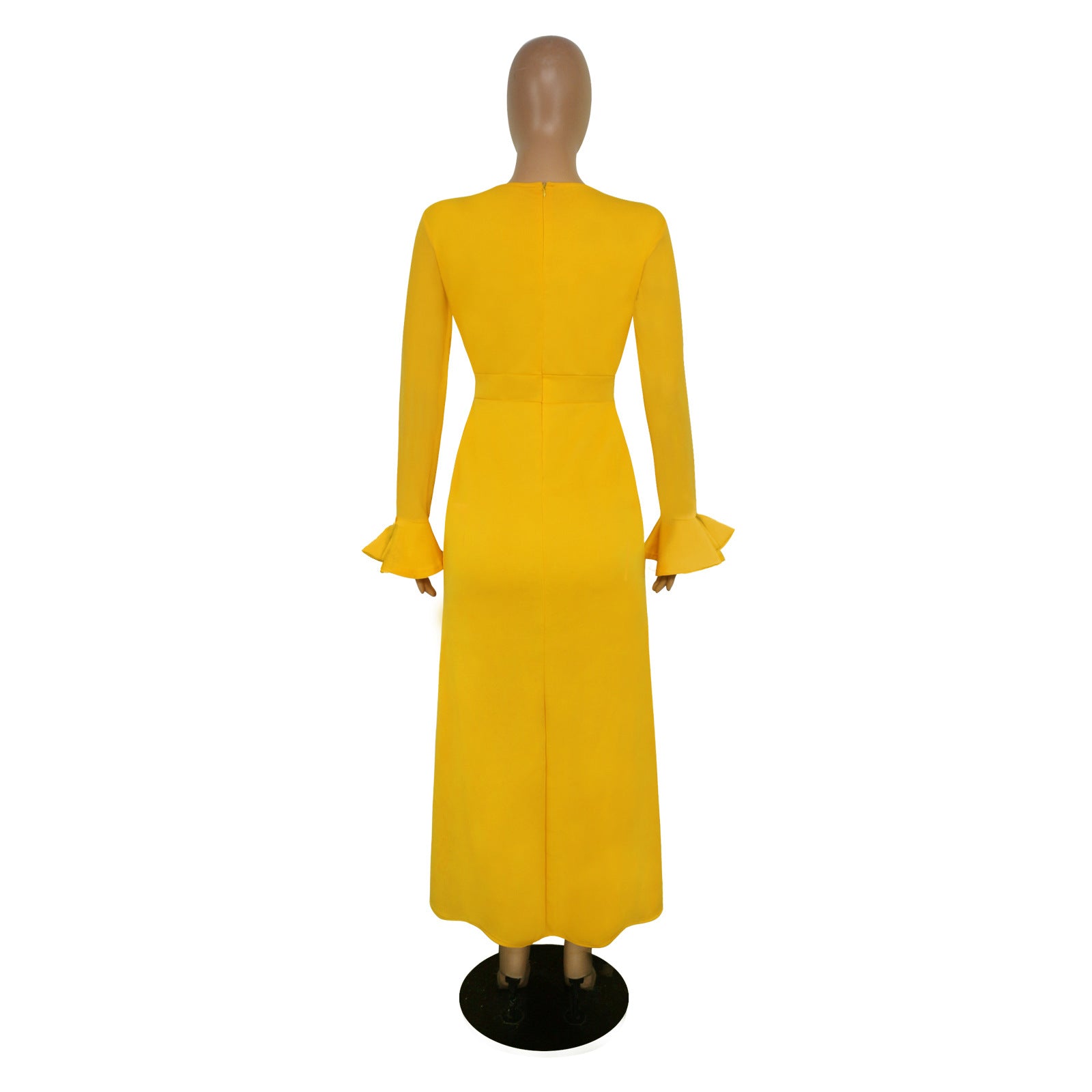 Women's Round Neck Long Sleeve Mesh Patchwork Maxi Dress Solid Plus Size Dress 24