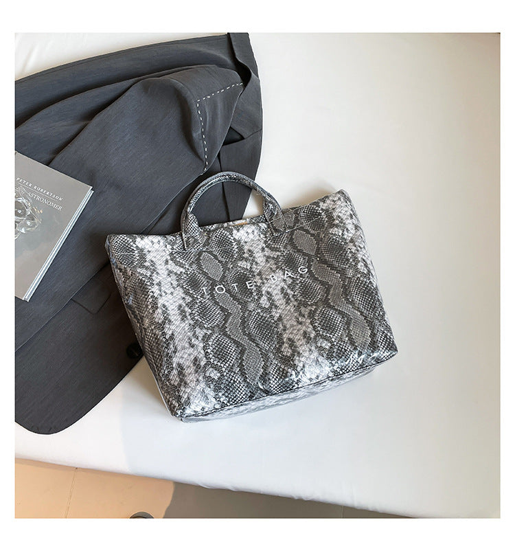 Women Trendy Tote Spring Handbag Snakeskin Shoulder Bag 6