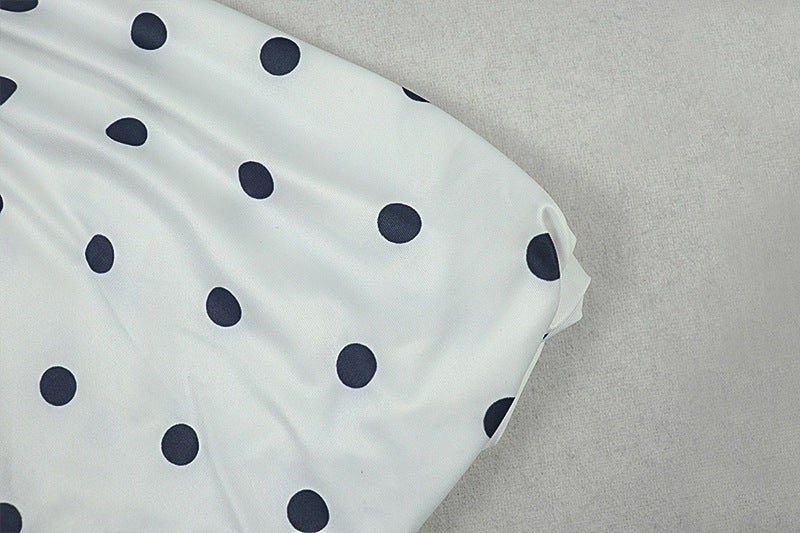 Women Black and White Polka Dot Pleated Halter Neck Sleeveless Dress 16