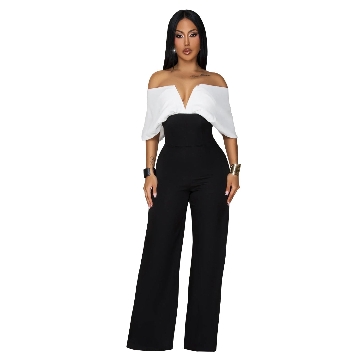 Women Casual V-Neck Backless Wide-Leg Jumpsuit 6