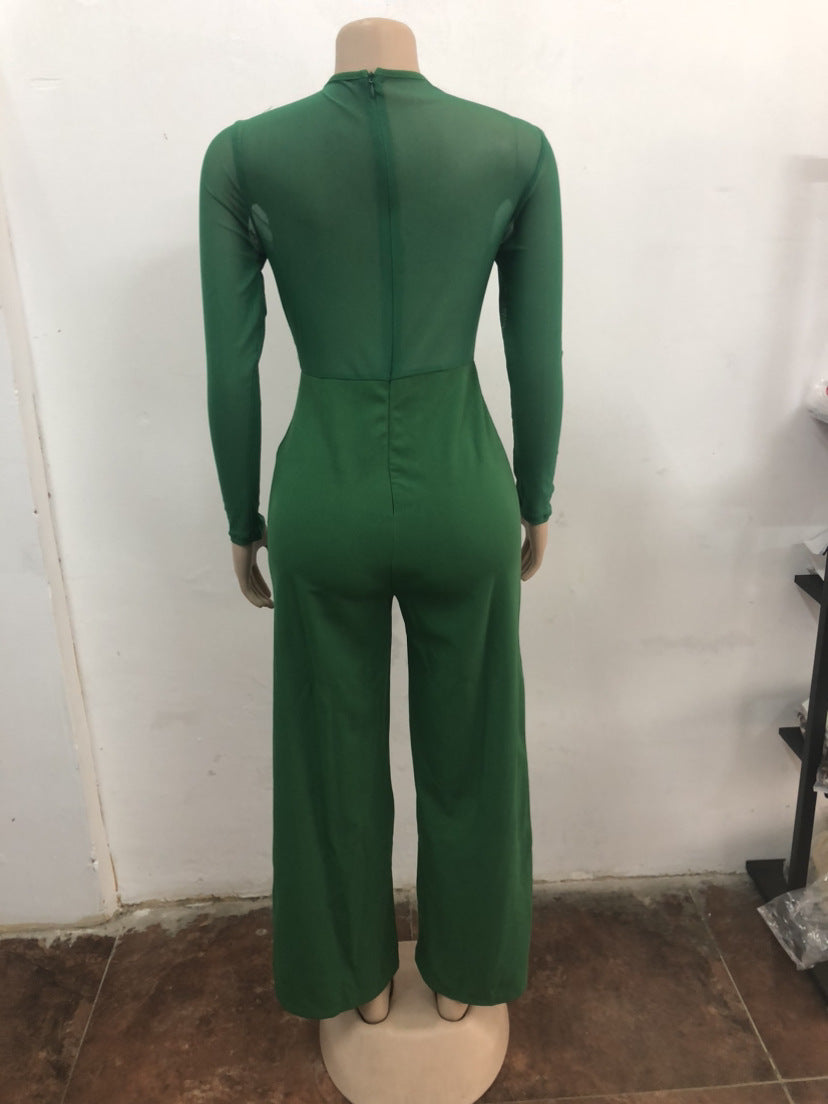 Women Mesh Patchwork Long Sleeve Sports Fitness Jumpsuit 10