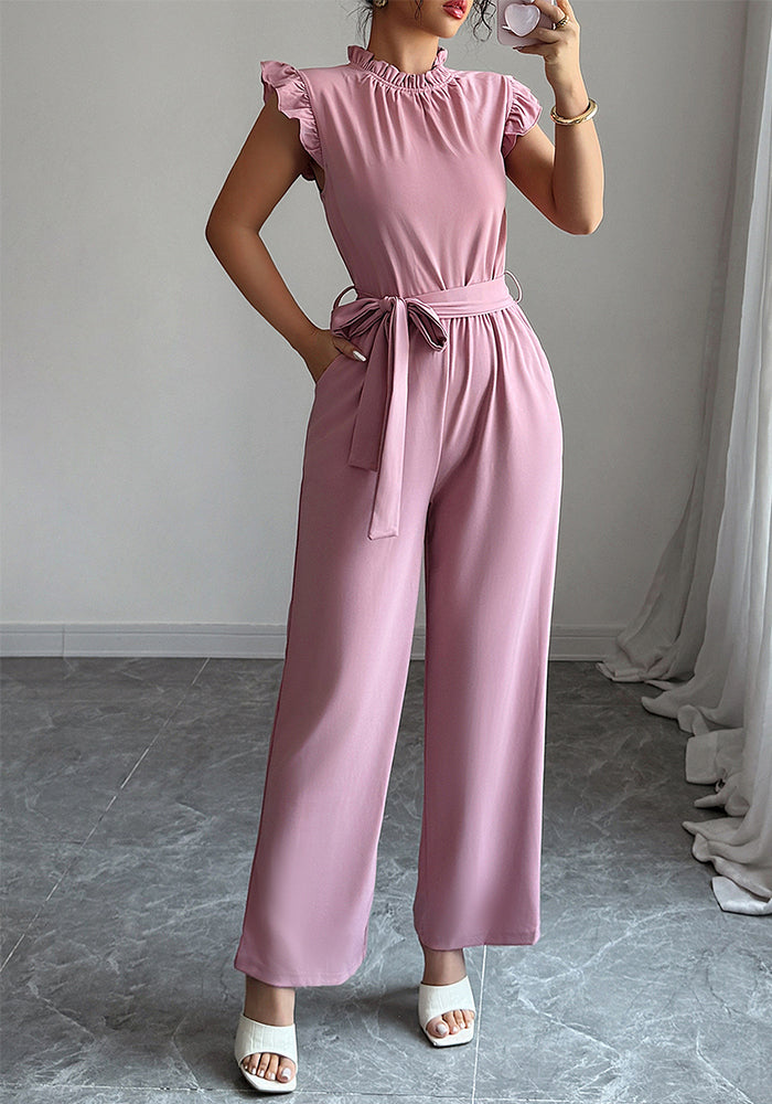 Women lace short-sleeved waist jumpsuit