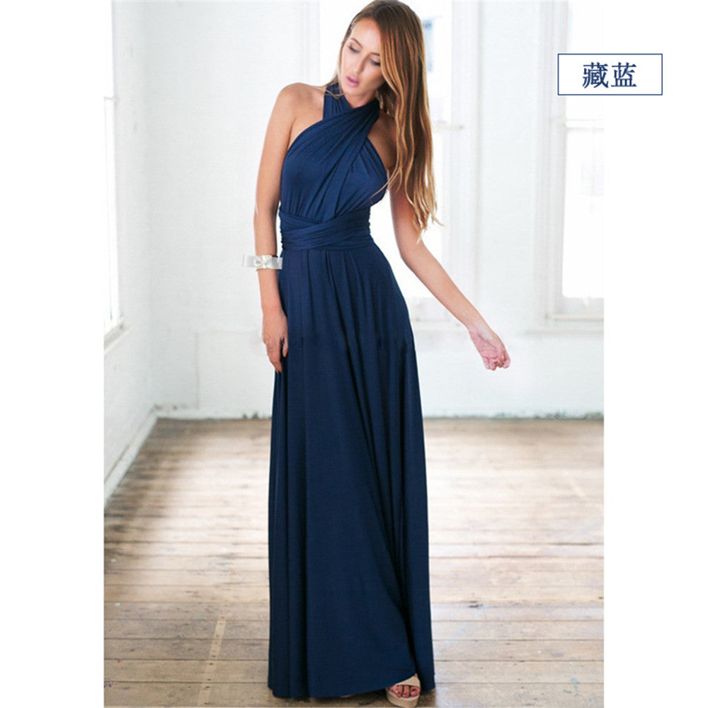 Women Sexy Cross Backless Bandage Long Dress 12