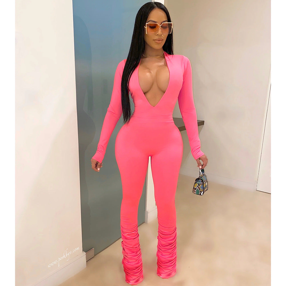 Women Solid V Neck Jumpsuit 4
