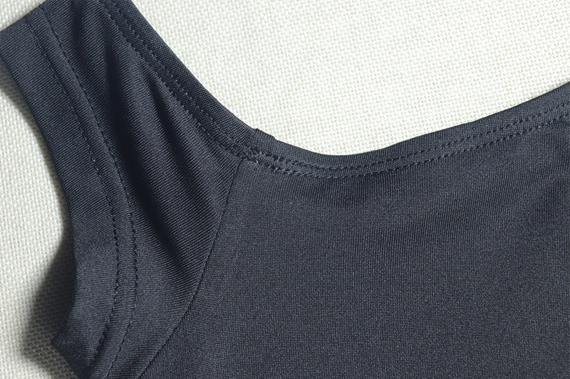 Women Solid Slash Shoulder One Shoulder Sleeveless Irregular Dress 12