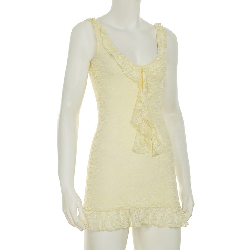 Sexy Lace Dress for Summer Holidays Slim Waist Straps Bodycon Mini Dress 8