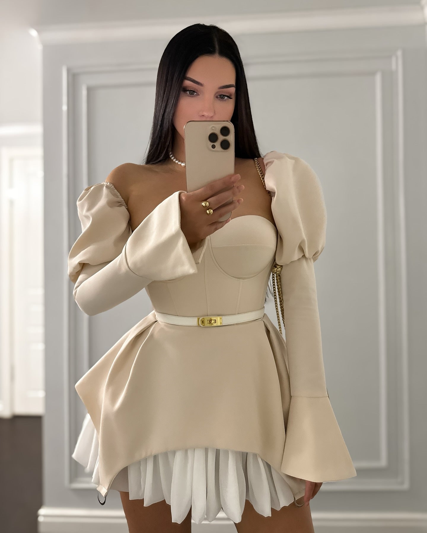 Women summer wrapped chest patchwork irregular bubble sleeve dress