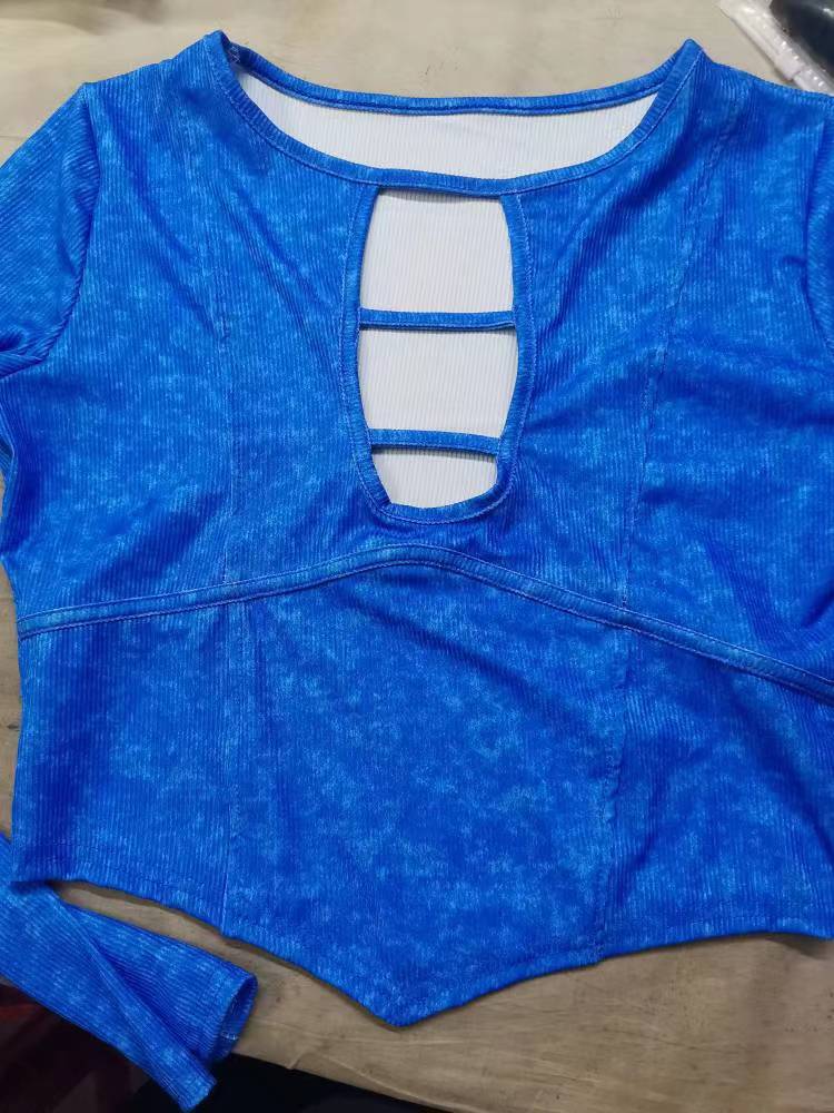 Women's Stretch Ribbed Tight Fitting Sexy Long Sleeve Two-Piece Pants Set 14