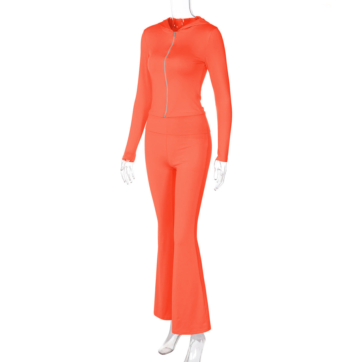 Women's autumn and winter zipper long sleeve hooded top Bell Bottom pants fashion Casual two piece set 30