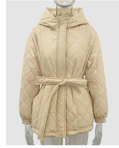 Women's Winter Clothes Slim Fit Lace-Up Turndown Collar Long Sleeve Long Style Hooded Cotton-Padded Jacket 21