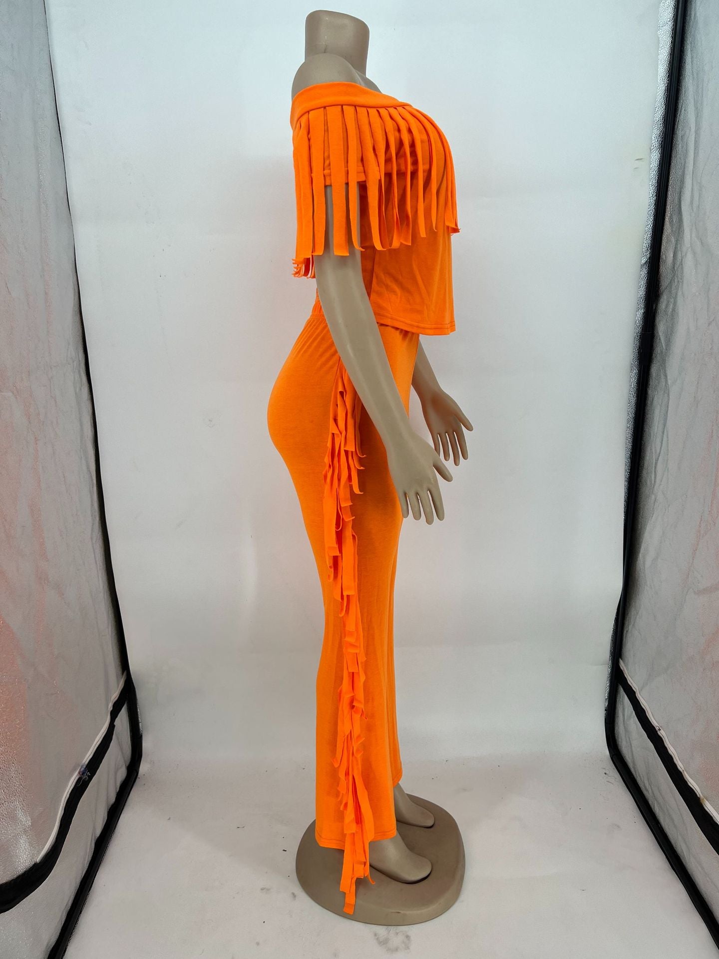 Women's Comfort Casual Elastic Waist Tassel Two-Piece Pants Set 6