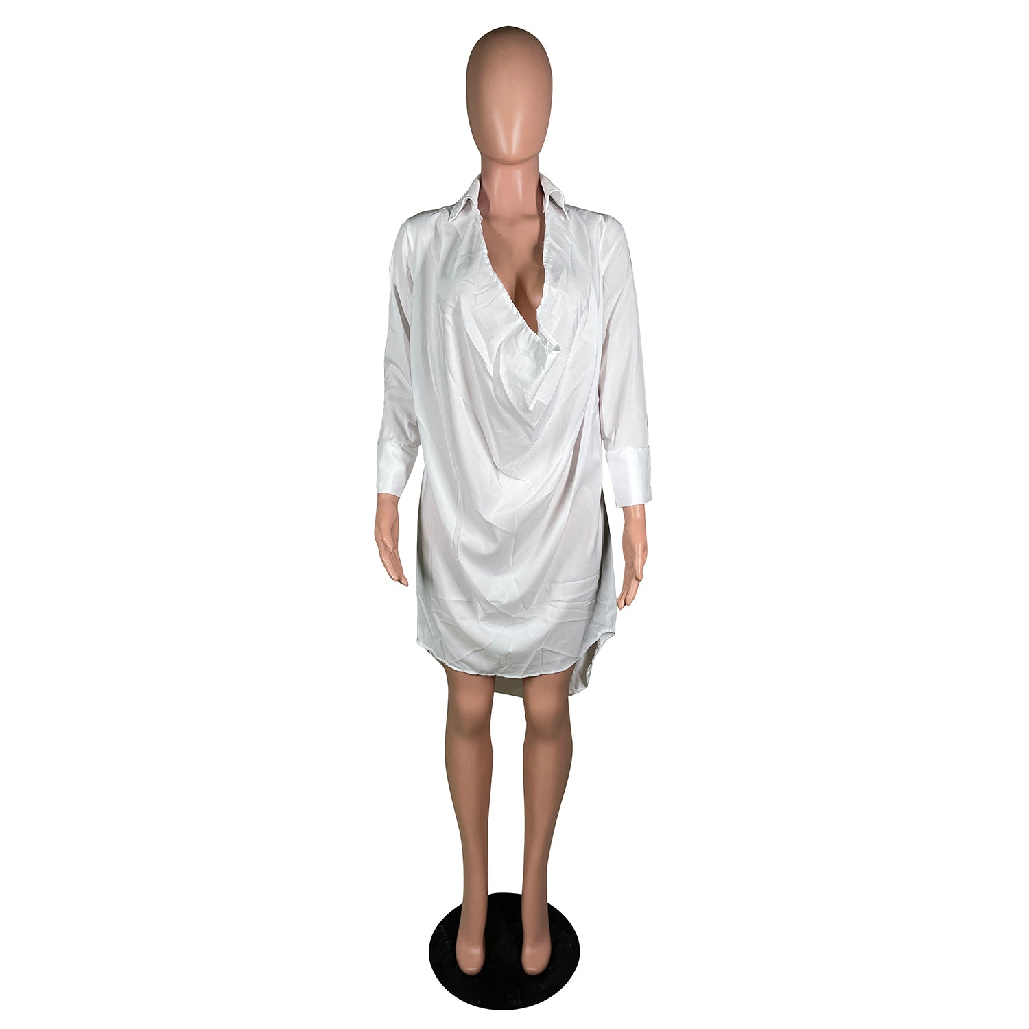 Women's nightclub low cut deep v sexy solid color dress 21