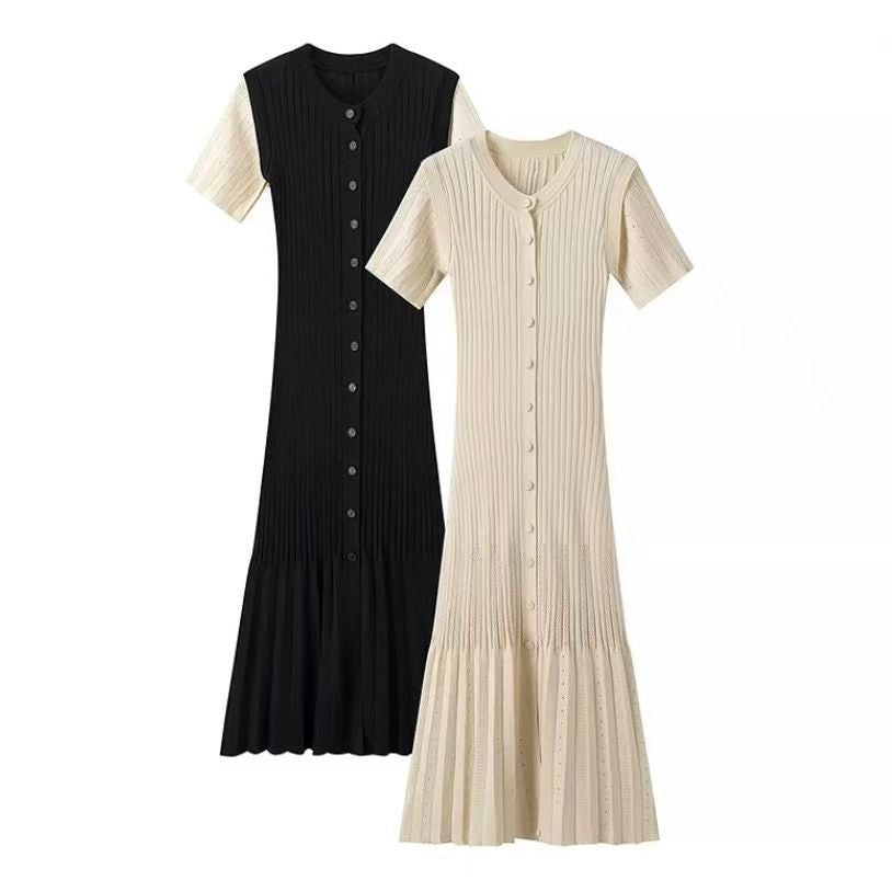 Women Bell Bottom Sleeve Knitting Round Neck Dress 5