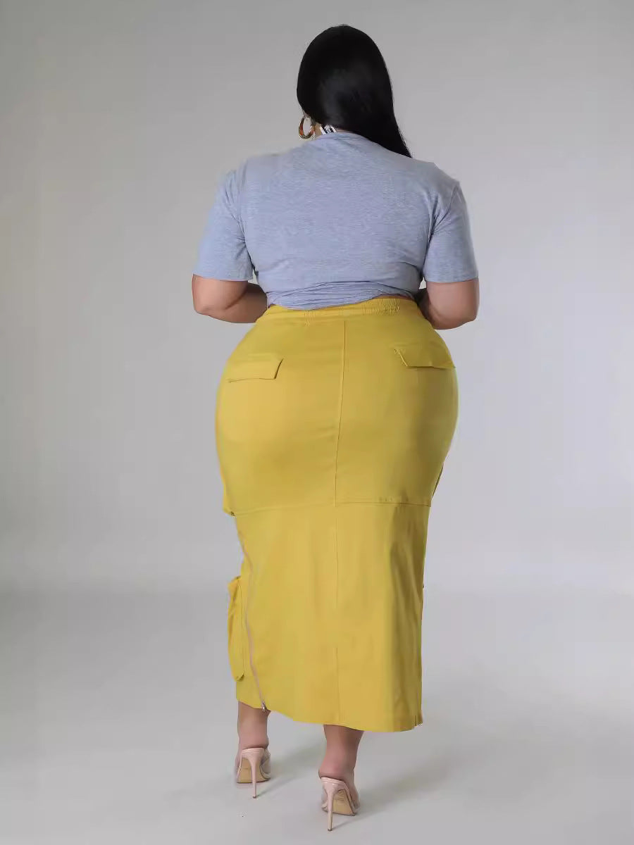 Plus Size Women Waist Cord Zipper Cargo Skirt 10