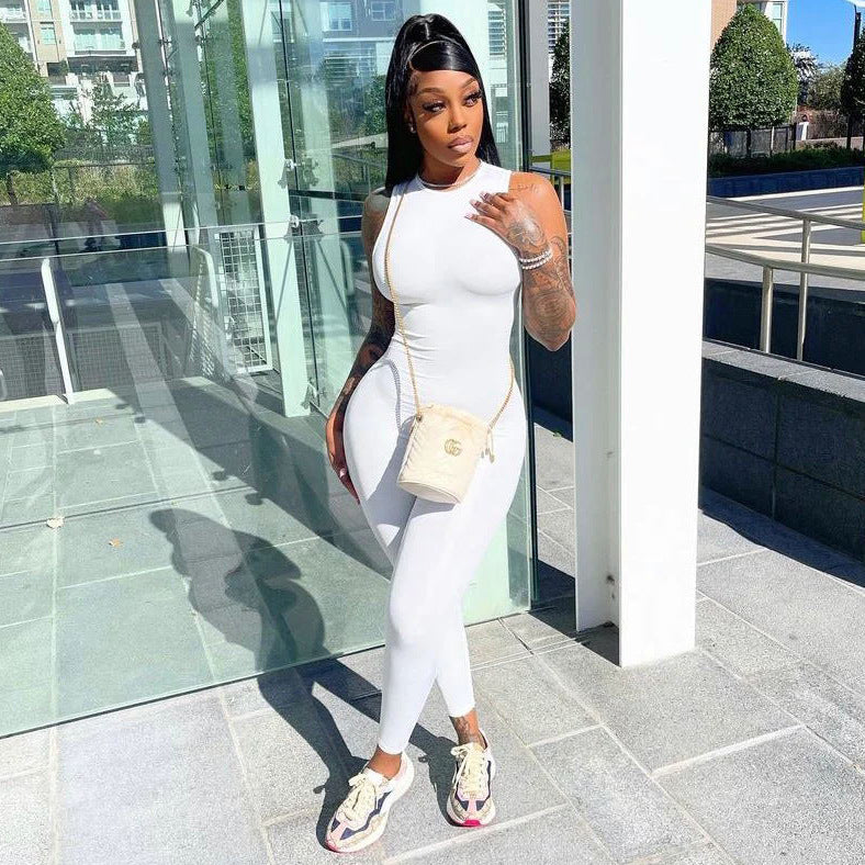 Women Summer American Sleeveless Solid Jumpsuit 5