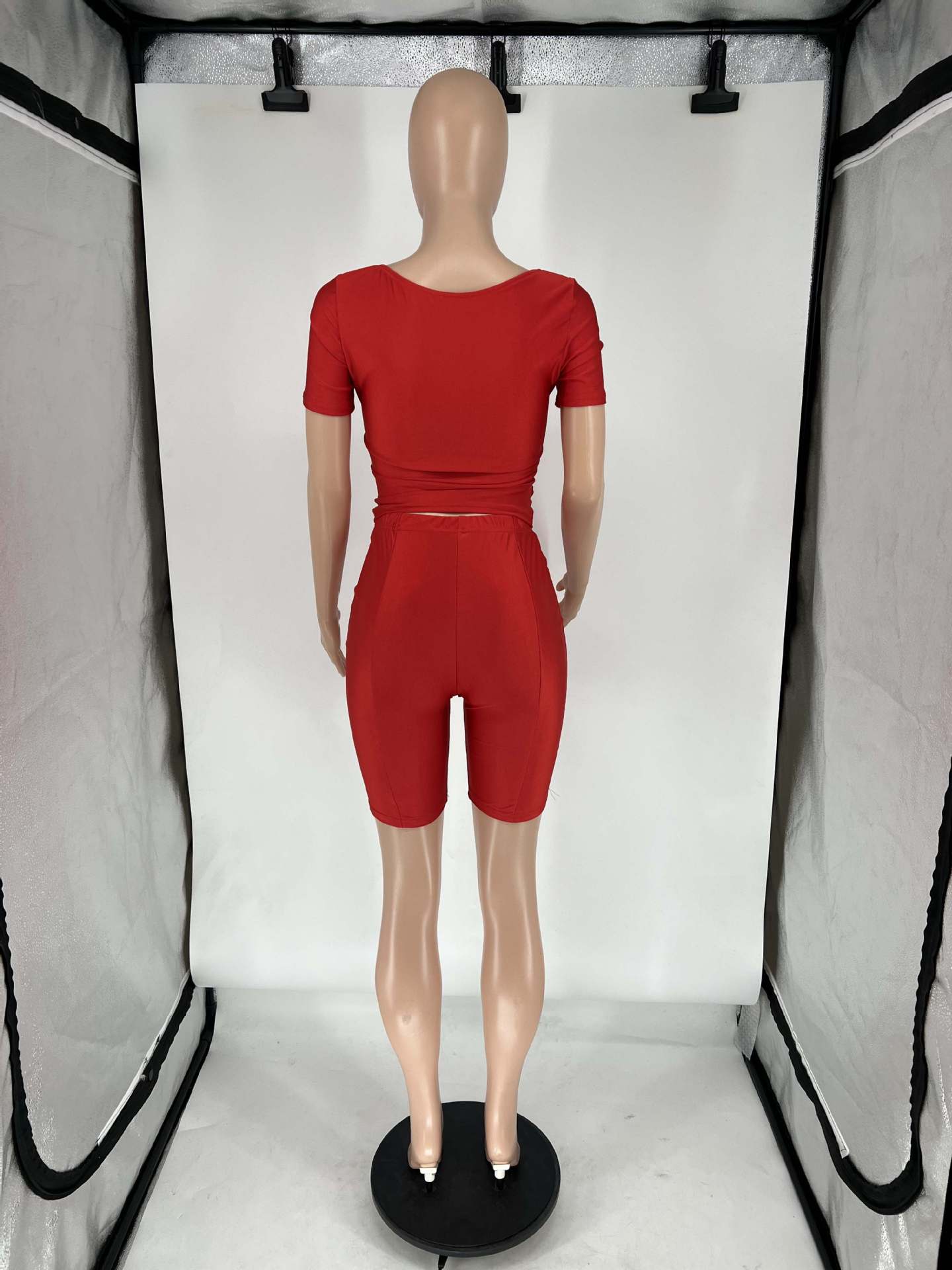 Women's Summer Cross V Neck Short Sleeve Top Elastic Shorts Casual Two Piece Set 21