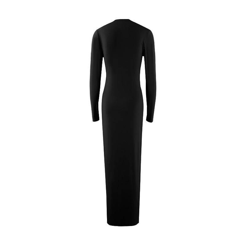 Women Round Neck Long Sleeve Bodycon Maxi Dress 8