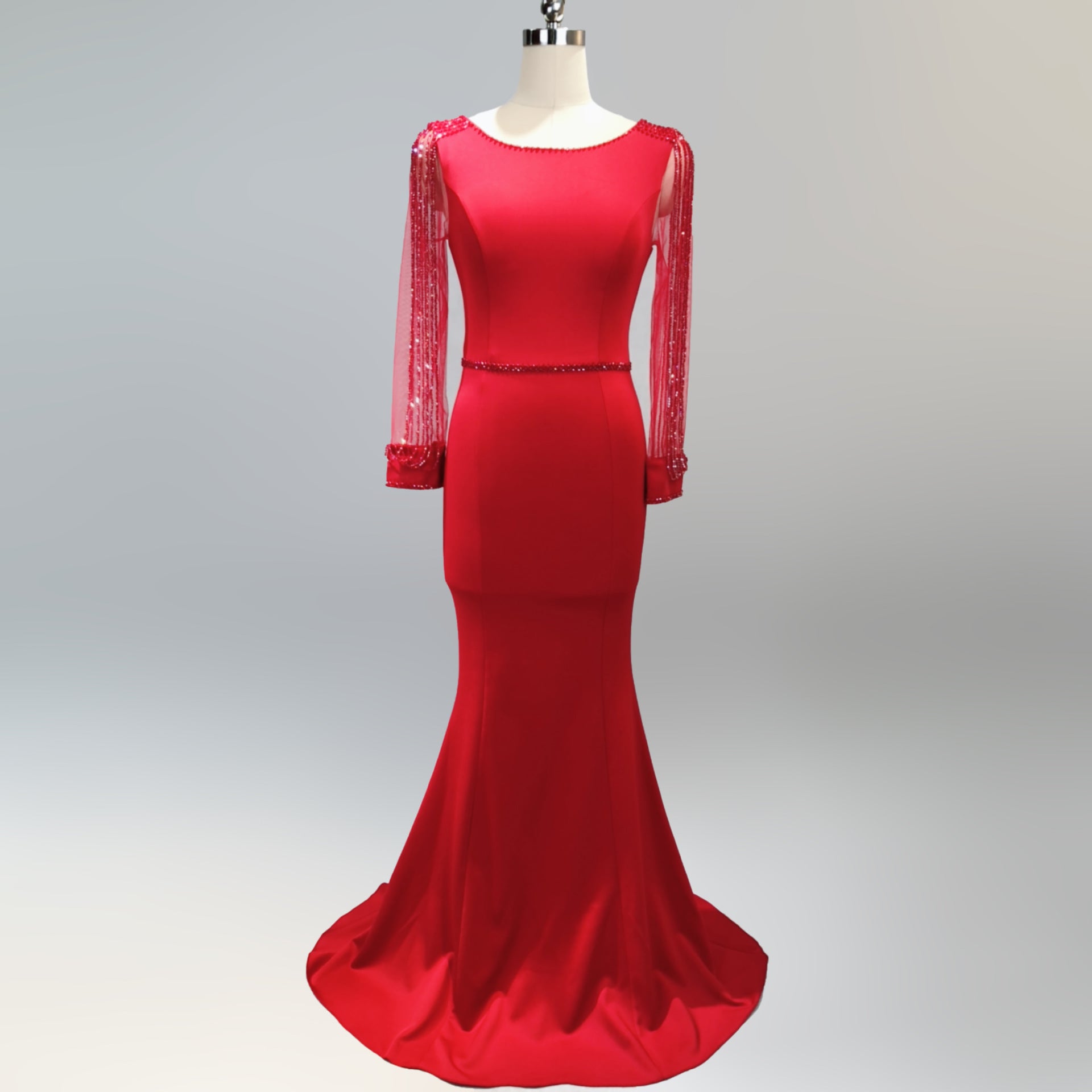 Bridal toast autumn long-sleeved rhinestone chain mermaid long evening dress 25