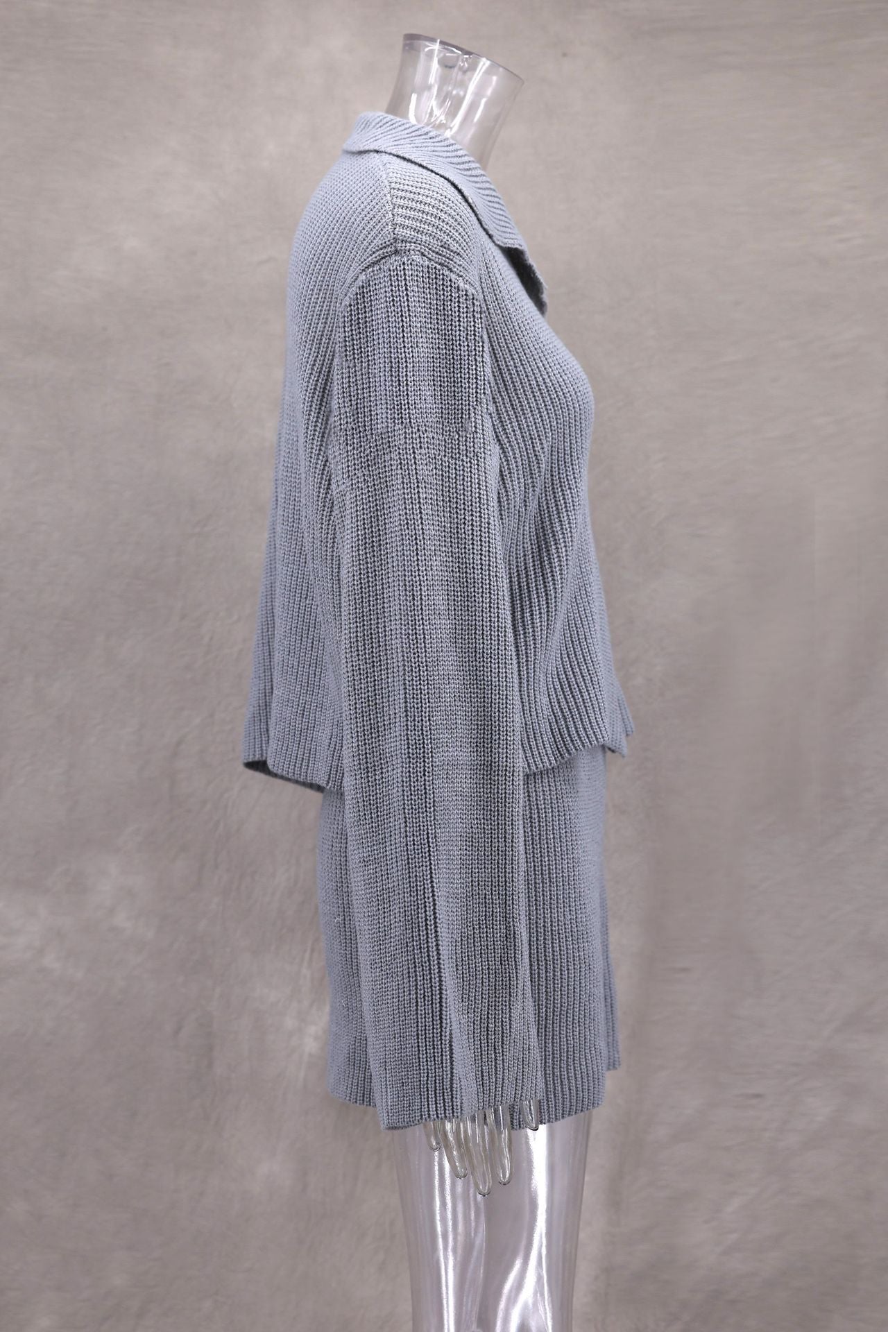 Autumn And Winter Fashionable Turndown Collar Bell Bottom Sleeve Cardigan Short Skirt Woolen Two Piece Set 16