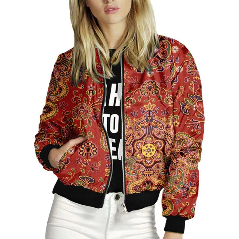 Autumn Women's Casual Print Zipper Short Jacket For Women 4