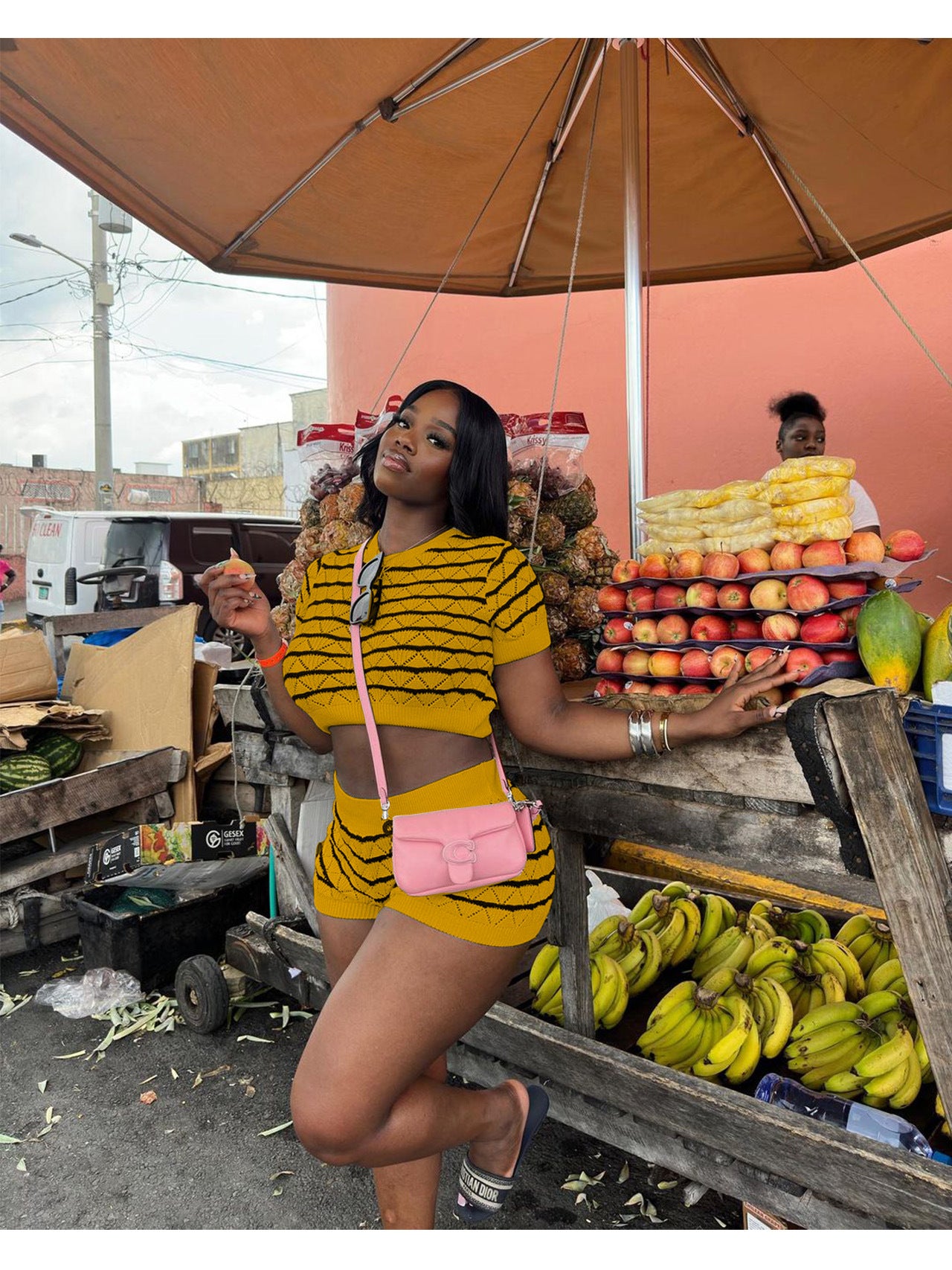 Women Casual Sweater Striped Top and Shorts Two-piece Set 7