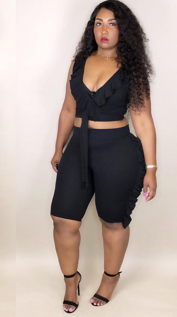 Women Bow Ruffle Sleeveless Top and Shorts Two-Piece Set 3