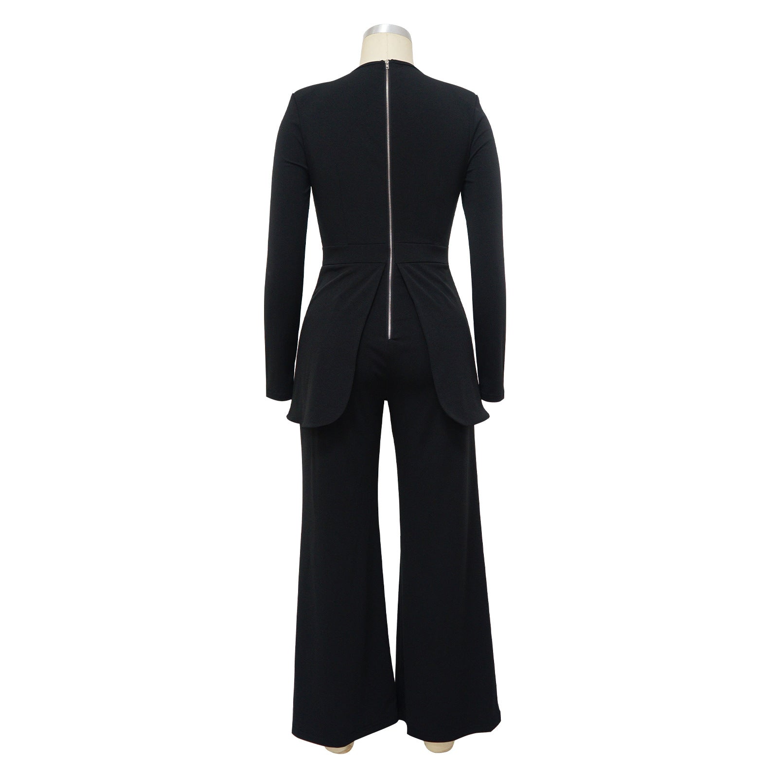 Women's Sexy Slim Waist Contrast Patchwork Long Sleeve Wide Leg Jumpsuit 16