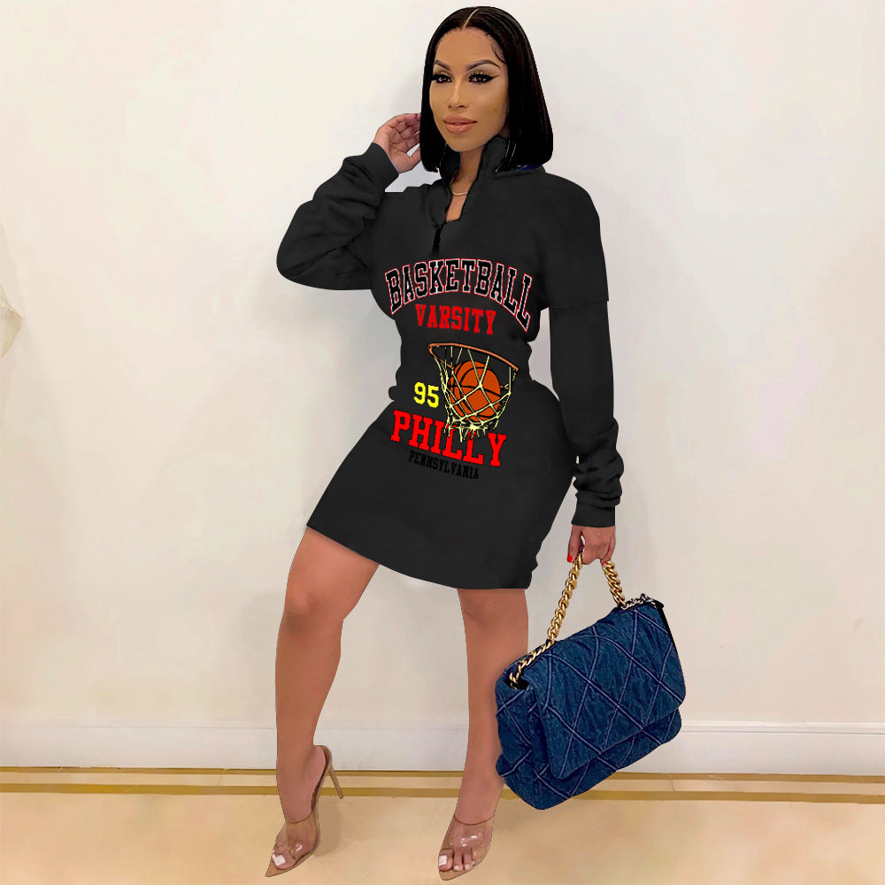 Women's Autumn and Winter casual letter print dress