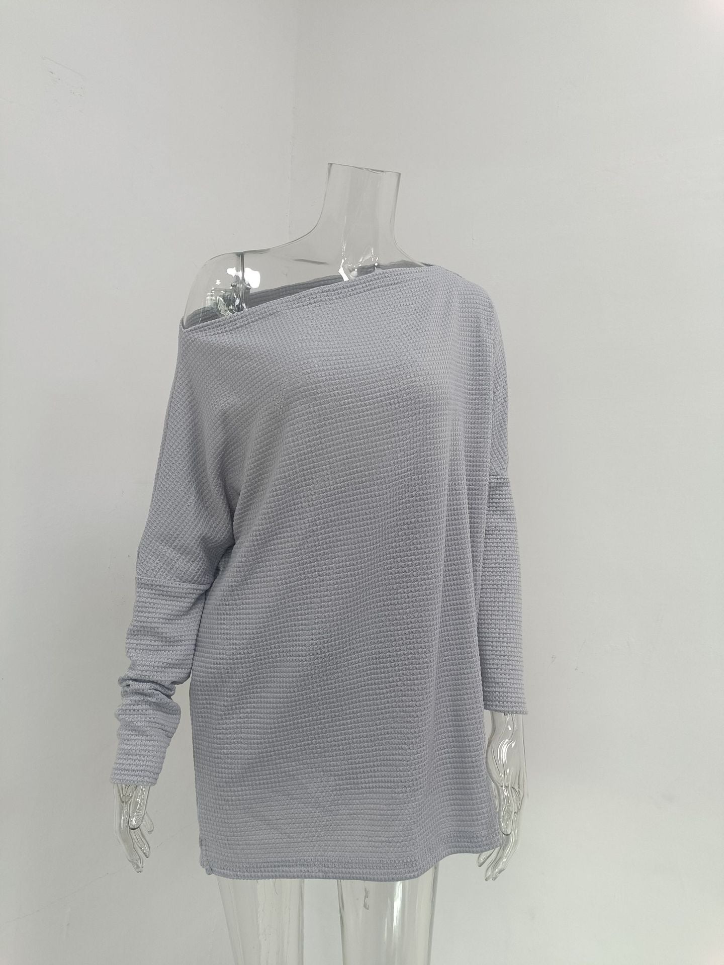 Women knitting waffle Slash Shoulder Top 39